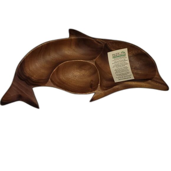 PACIFIC MERCHANTS Acaciaware Dolphin Wooden Serving Tray Display Piece NEW - Picture 1 of 5